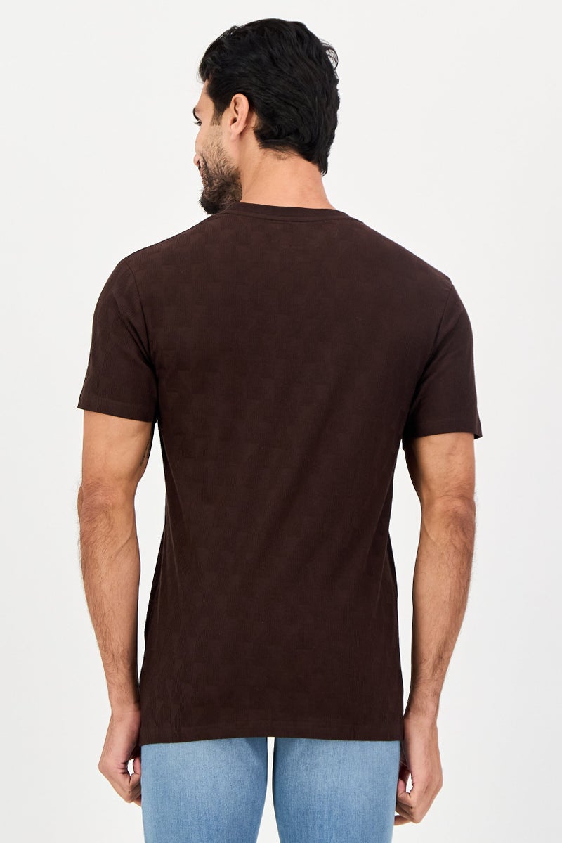 Threadbare Men Crew Neck Short Sleeve Textured T-Shirt, Brown - Image 3